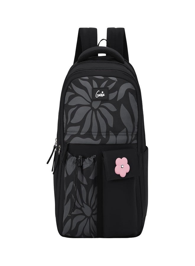 جيني حقيبة ظهر مدرسية للبنات من جيني للشعر | 17 بوصة - 27 لترًا بثلاثة أقسام، خفيفة الوزن مع أكتاف مبطنة | مثالية للكتب، زجاجات المياه، الأدوات المكتبية، علبة الغداء، والأغراض الأساسية - أسود - Image 1